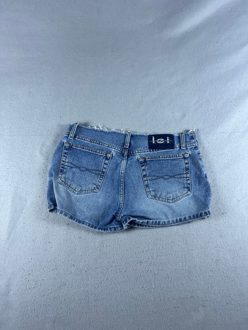 Vintage Y2K LEI Denim Shorts Womens 29 Blue Low Rise Frayed Waist Light Wash